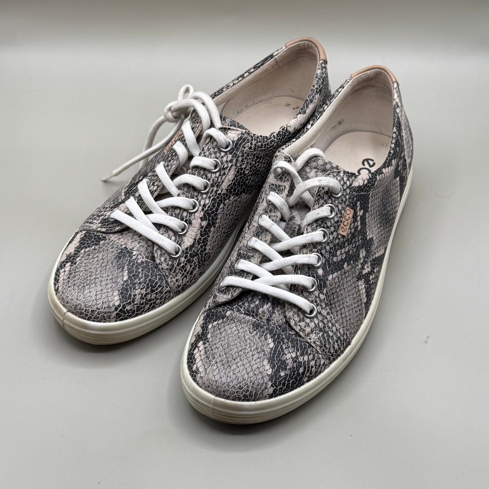 Ecco Soft 7 Womens 40 9-9.5 Extra Width Grey Snakeskin Leather Sneakers